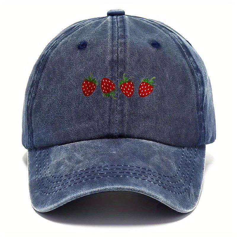 Strawberry Printed Baseball Cap with Adjustable Sunshade, Fashionable Duckbill Cap for Both Men and Women, Soft Top Design