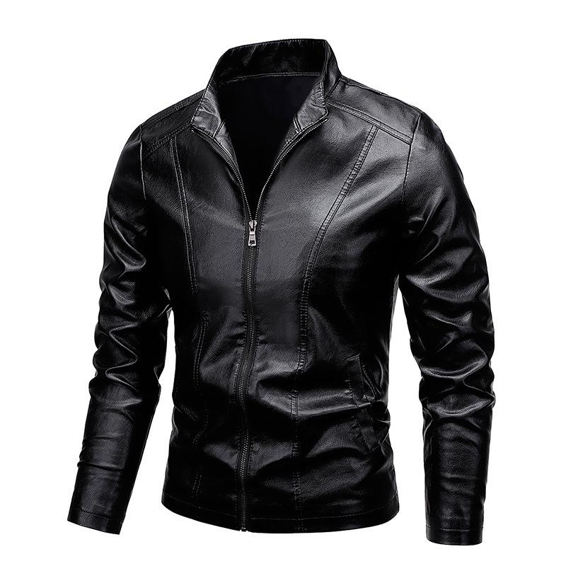 Leather Jacket Men's Standing Collar Leather Jacket Men's Casual Motorcycle Leather Jacket