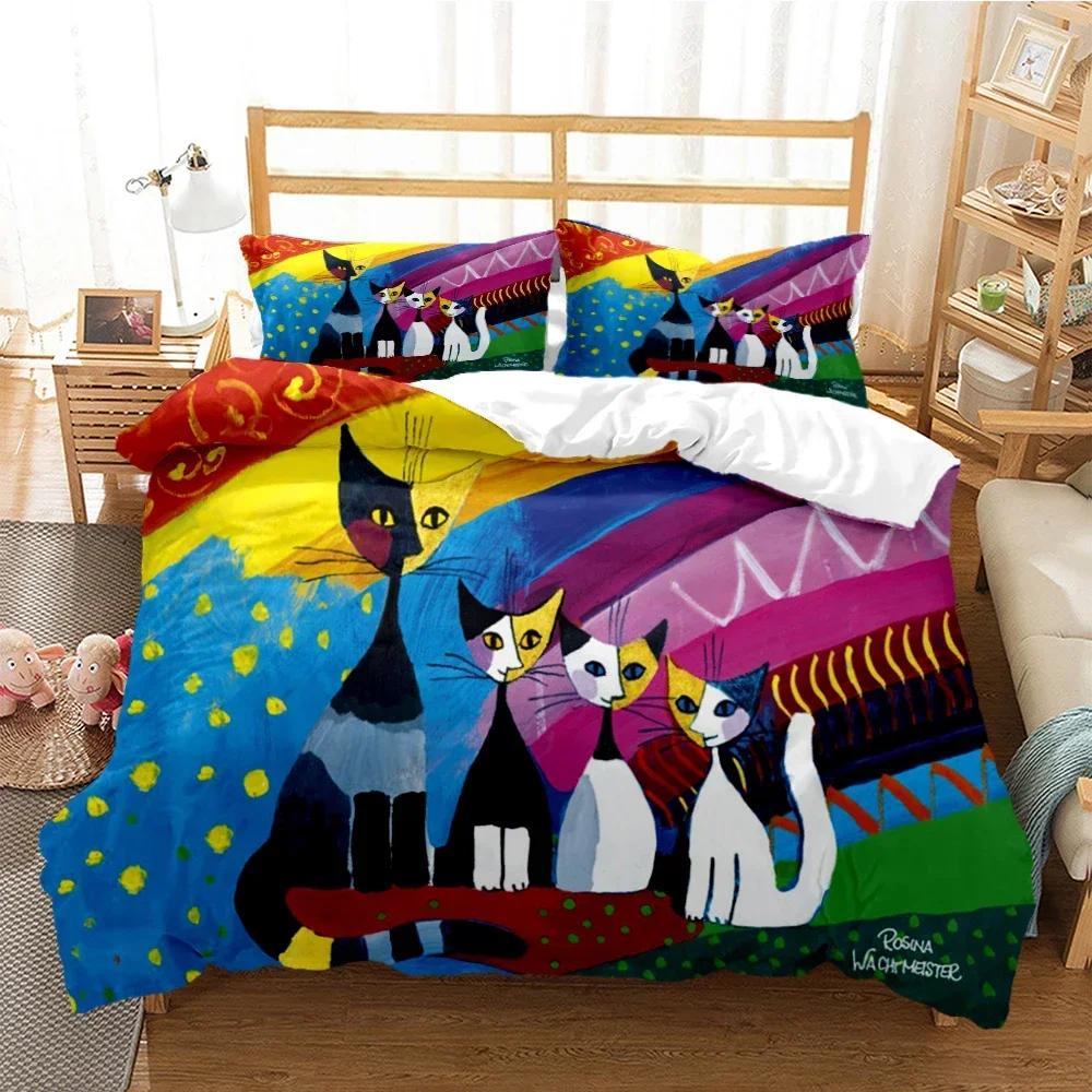 New 3D Print Cartoon Cat Print Comfortable Duvet Quilt Cover Pillowcase Bedding Set Children Bedroom Decoration Home Textile