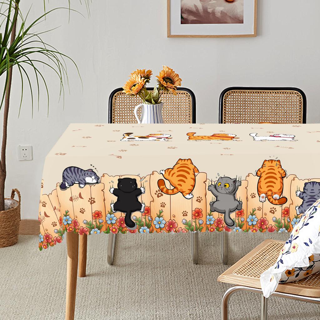 1 Piece Of Cute Cat Round Tablecloth, 5 Sizes Available, Cute Cartoon Cat Pattern Printed Desk Tablecloth, Edge Embossing Process, Courtyard Bedroom D