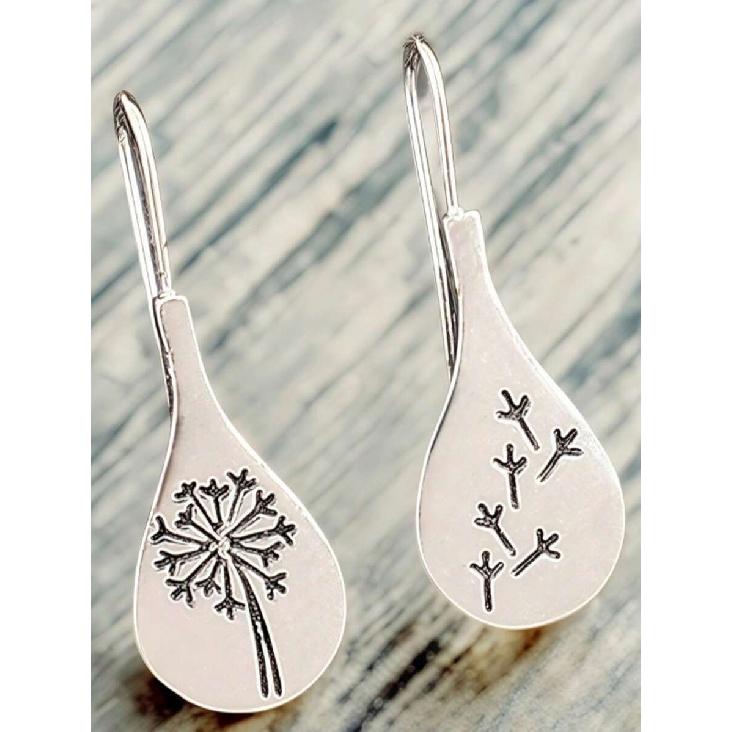 1 Pair Vintage Asymmetric Carved Dandelion Flower Minimalist Artistic Earrings