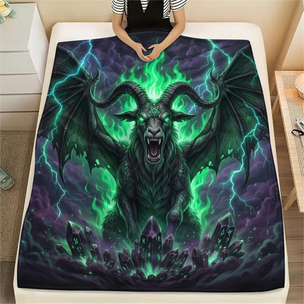 1Pc Satanic goat Print Flannel Blanket, High quality Comfortable for All Seasons, Home Decor, Warmth and Comfort, Perfect for Christmas Gifts