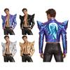 Men Hip Hop Clubwear Metallic Shiny Crop Blazer Dramatic Puff Sleeve Long Sleeve Open Front Lapel Jacket Outerwear