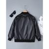 Kids Boys Autumn Winter PU Leather Fleece Lining Stand Collar Zipper Jacket