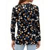 Women's Fashion Casual Slit Hem Round Neck Long Sleeve Loose Printed T-Shirt Ladies Top