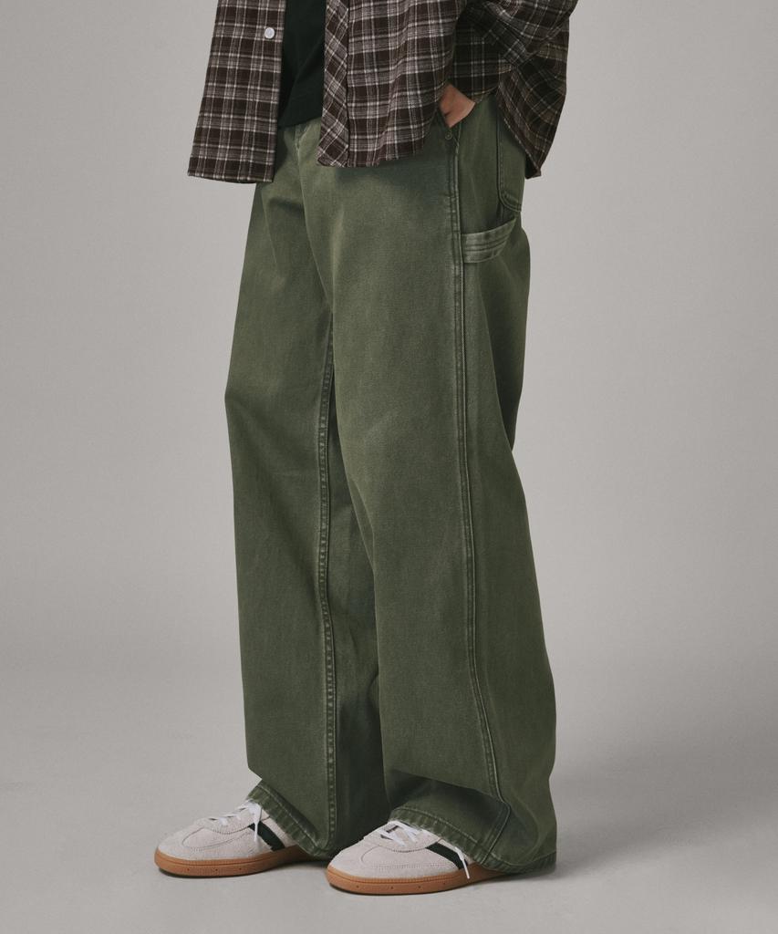 Beodeonteu Garment-Dyed Carpenter Wide Cotton Pants [Khaki]
