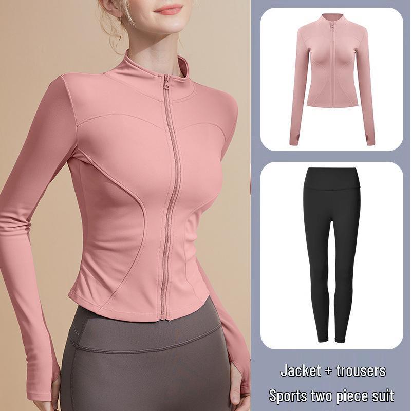 Women's Long Sleeve Sports Yoga Jacket - Stand Collar Cardigan for Running, Fitness, and Pilates