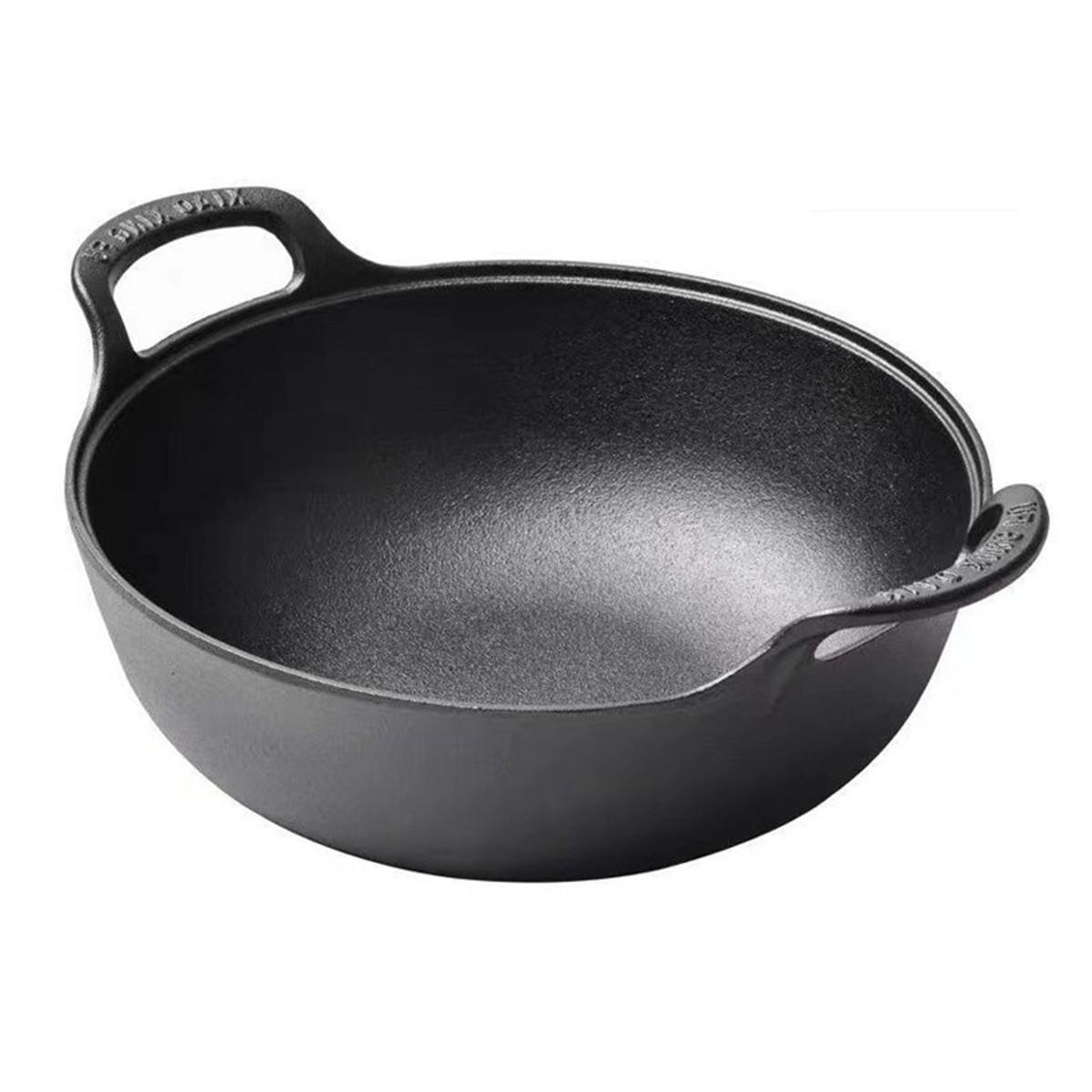 Cast Iron Wok Flat Bottom Frying Pan Non-stick Pot Induction Compatible A