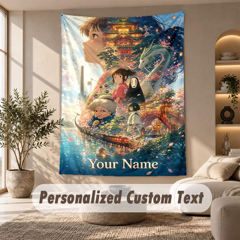Tapestry Custom Name Text, Wall Hanging Tapestry Home Room DecorSpirited Away