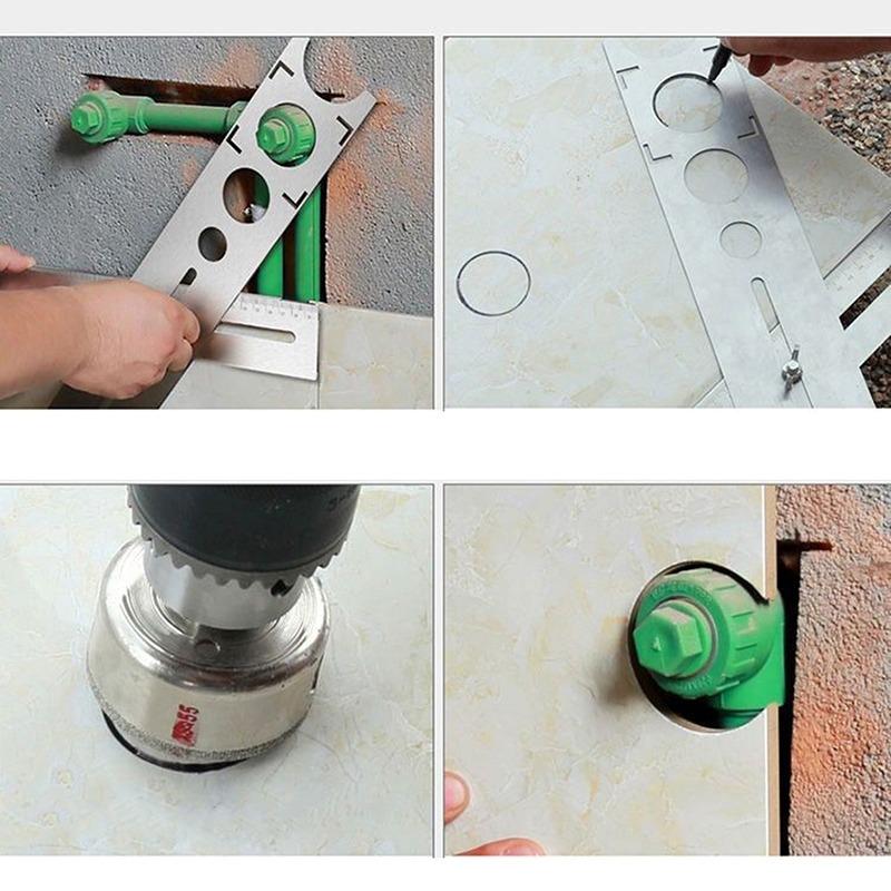 Localizzatore di Piastrelle Regolabile Righello per Marcatura Posizione a Muro Taglierina per Fori Ceramica Punta per Trapano per Piastrelle Apri Foro Marmo Strumento da Costruzione