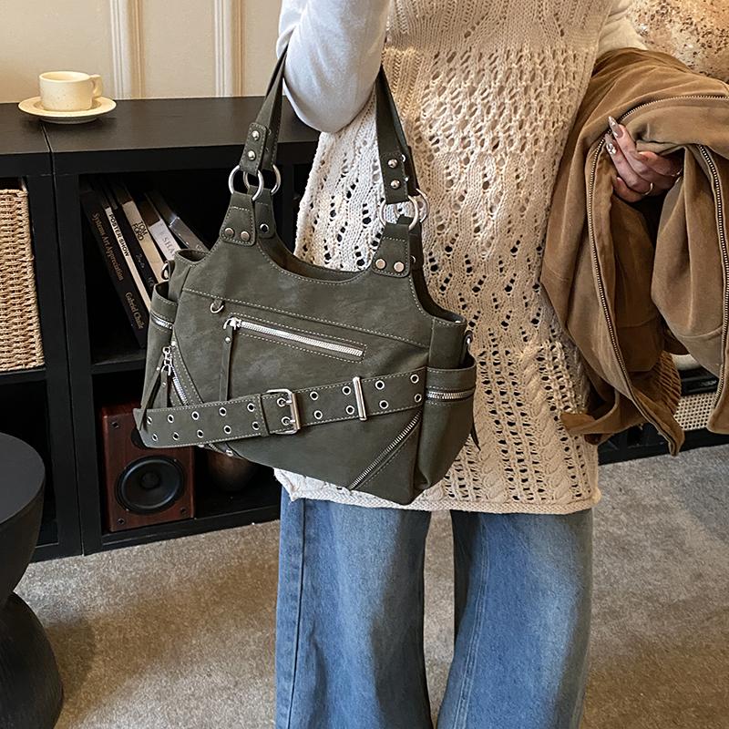 Casual Tote Solid Color Zipper Buckle Casual Tote 2026 High Quality Motorcycle Style Bags Durable Commuting Cool Shoulder Bags