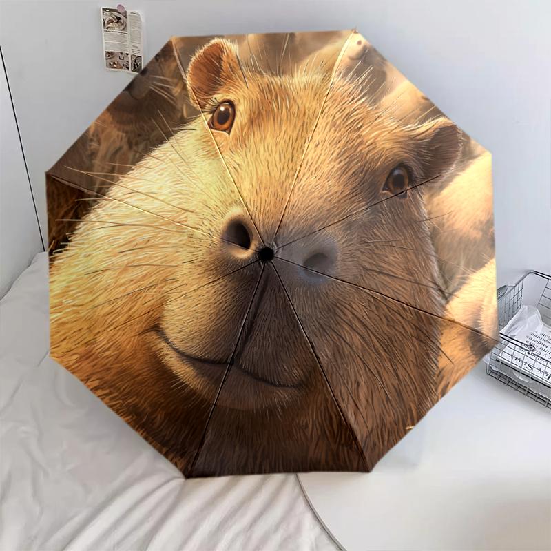 Capybara Pattern, Automatic Folding Umbrella, Portable and Foldable Design, 8 Ribs, a Christmas or Birthday Gift.