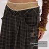 unifree Brushed Plaid Faux Two-Piece Straight-Leg Trousers