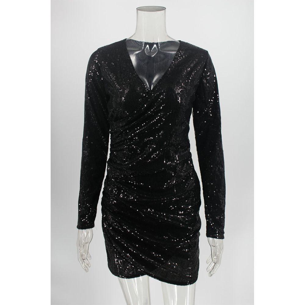 Bling Clubwear V-Ausschnitt Party Abendkleider Bodycon Partykleid Ballkleid Pailletten Minikleid