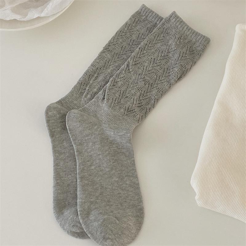 

Women s Spring and Autumn Pure Cotton Trendy Socks with Hollowed-out Openings, Black and White Solid Color, Versatile Pile Socks, Long Socks 1 pair сірий