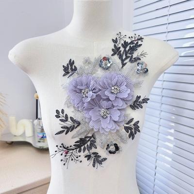 Embroidered Applique Lace Floral Patch Purple Large Flower Patch Clothing Decoration Sew On Patch DIY Accessory Clothing Decor