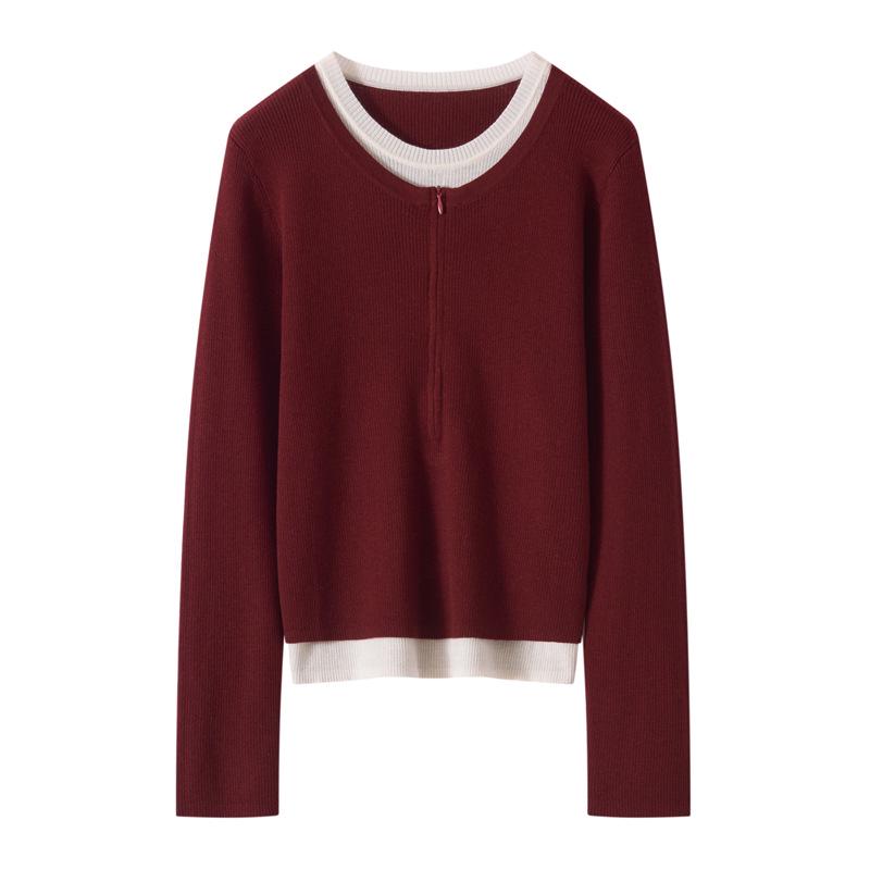 Women's Half-Zip Round Neck Wool Two-Piece Sweater - Spring/Autumn 2026 Edition