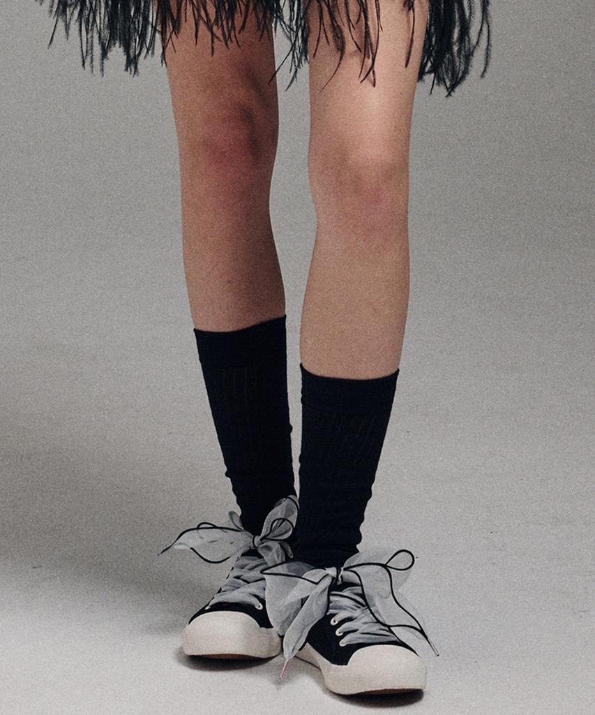 [mardimercredi] Ribbon Shoelace - White Black