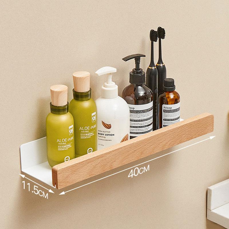 Wood Bathroom Shelving Wall Mounted Toilet Storage Holder Shampoo Shower Storage Rack Aluminum Kitchen Storage Rack White/Black