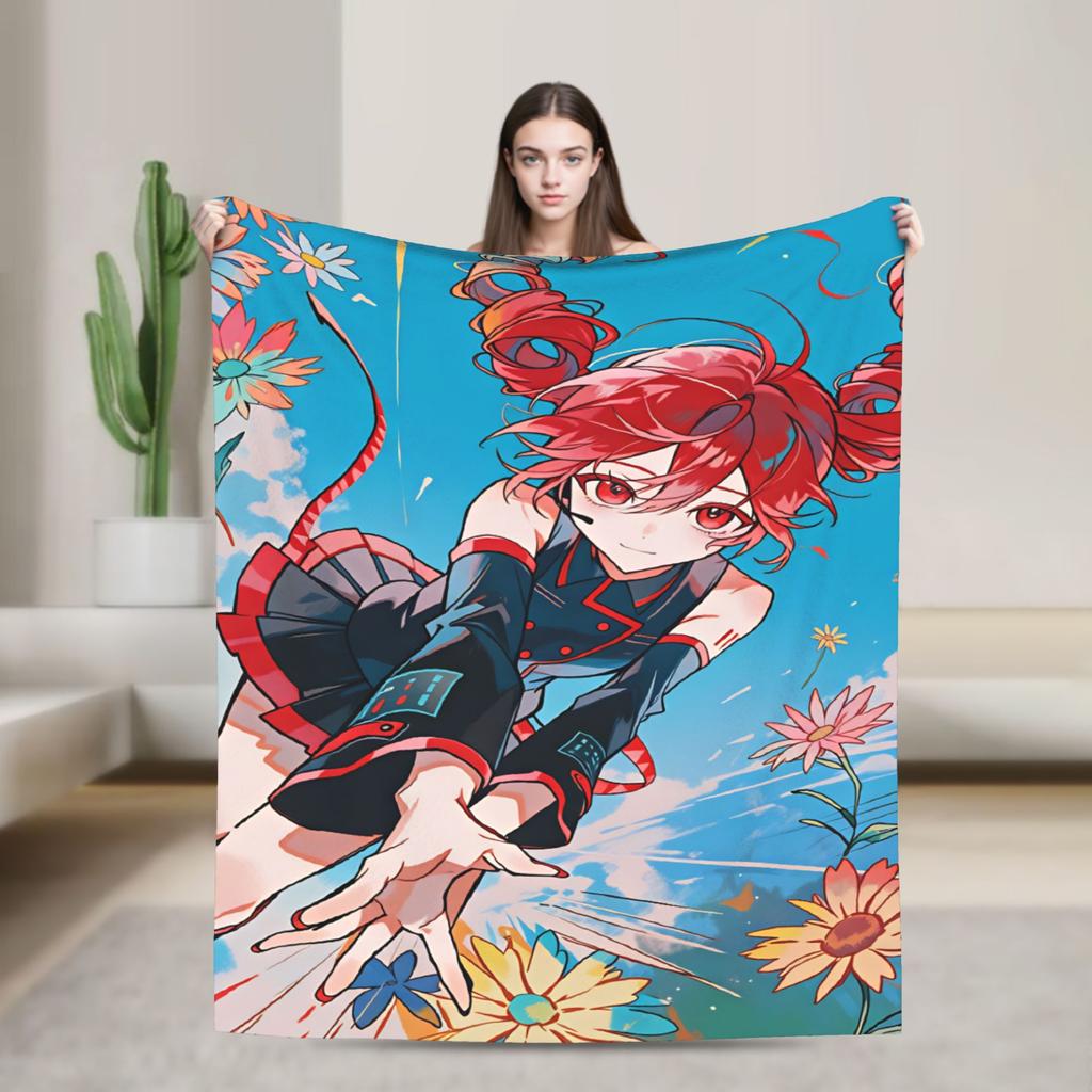 Soft Warm BlanketBoy Girl Camping Kasane Teto Character Throw Blanket Flannel Bedspread For Couch Street Trend Sofa Bed Cover