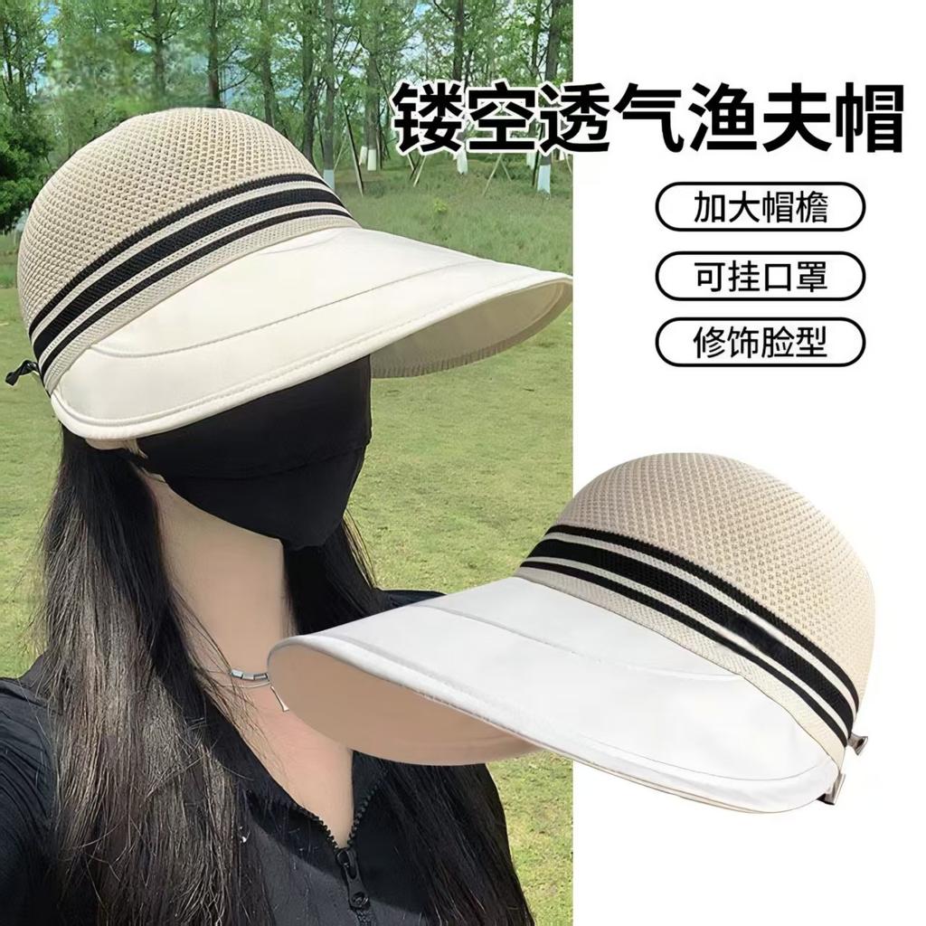 [Factory approval] can tie ponytail sunscreen hat women's summer ice silk breathable big eaves sun hat UV protection bucket hat