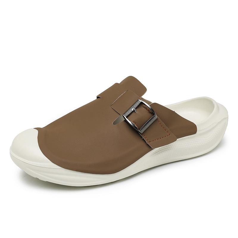 Leather Backless Loafers Slippers Half Shoes for Men Mules Men Casual Shoes Outdoor Man Slides Men's Flats Non-slip Lazy Shoes