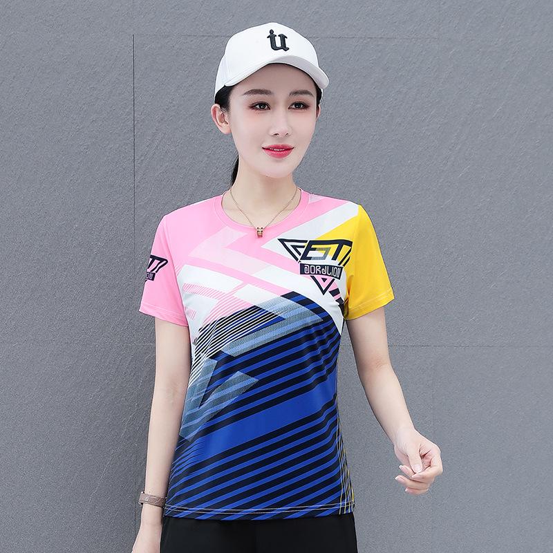 

Женская летняя сетчатая быстросохнущая дышащая спортивная футболка с короткими рукавами и круглым вырезом XL (Recommended 100-115 jin)