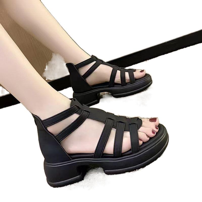 Soft Leather Roman Sandals Internet Celebrity Women's Sandals New Summer Flat Sandals Women's Hollow Outer Wear Skirt Roman Shoes