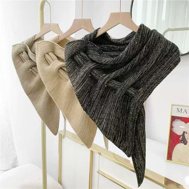 Spring and Autumn Triangle Scarf Knitted Wool Shawl Scarf Dual-purpose Air-conditioned Room Women's External Scarf Cross Shoulder Fashion
