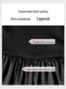 Women's French Black Pleated Square Neck Long Sleeve A-line Dress, Slim Fit Cinched Waist, New for Spring 2026