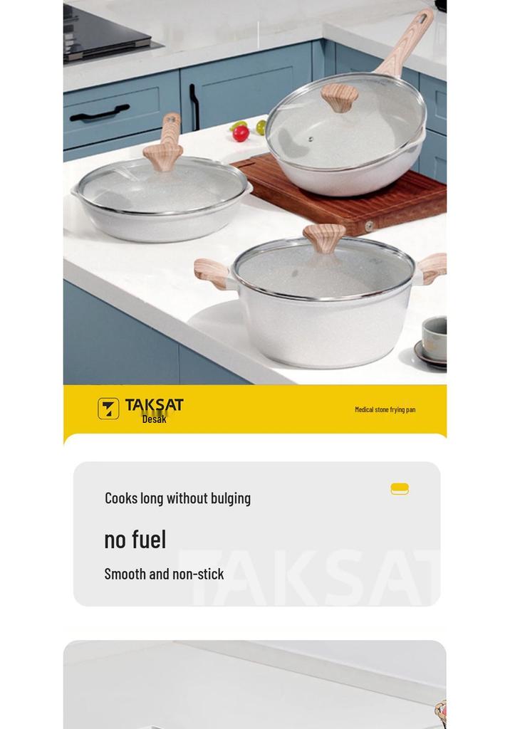 Maifan Stone Non-Stick Shallow Frying Pan, Flat-Bottomed, Oil-Free, Die-Cast, Multi-Stove Compatible for Household Use.