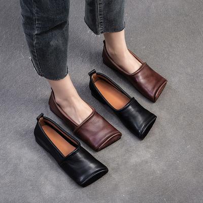 Damen Herbst Quadratische Zehenpartie Flach Freizeitschuhe Retro Weiche Sohle Bequem Hundert Einzelne Schuhe