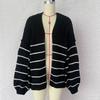 New autumn and winter sweater for women, loose contrasting stripes, reverse bone embroidery, knitted cardigan jacket for women 3583 KTB