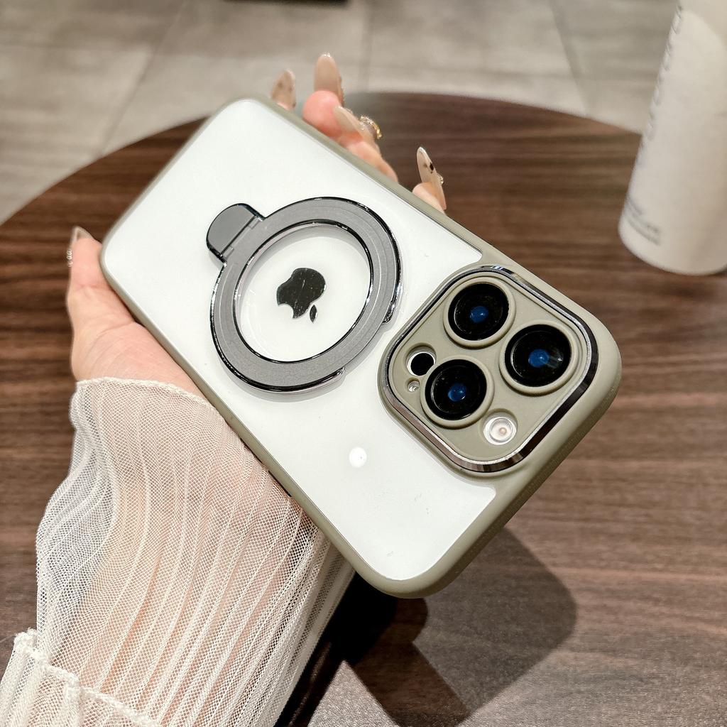 For IPhone 16 Promax Phone Case Gold Shield Protective Mirror for Apple 15 Metal Magnetic Pivot Bracket 14