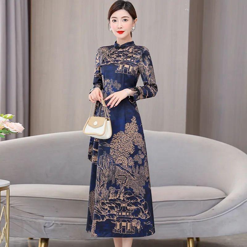 Nové čínské šaty pro plnoštíhlé ženy střední délky s vylepšenou sukní Cheongsam zakrývající bříško
