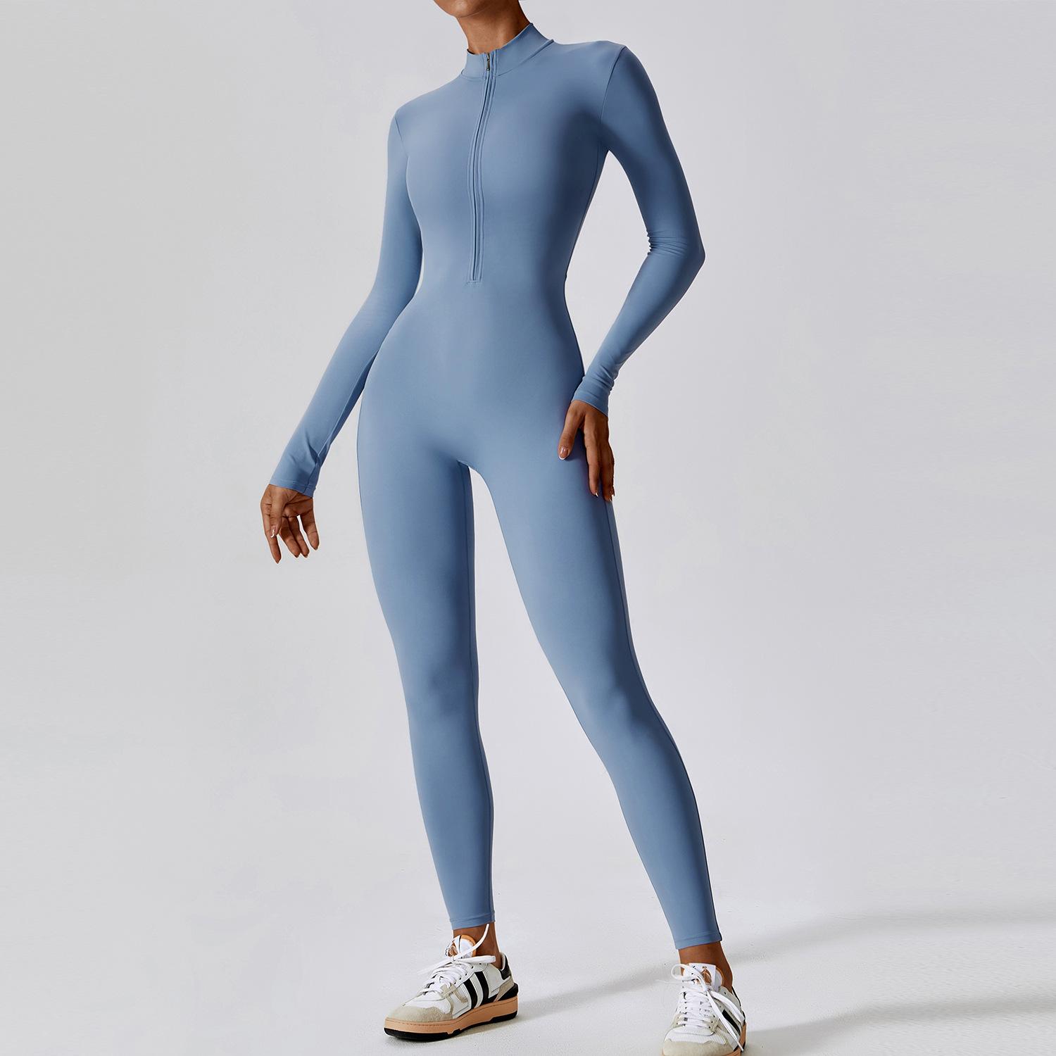 

Zipper Nude Long Sleeved Yoga Jumpsuit, High-Intensity Fitness And Tight Fitting Jumpsuit For Women XL