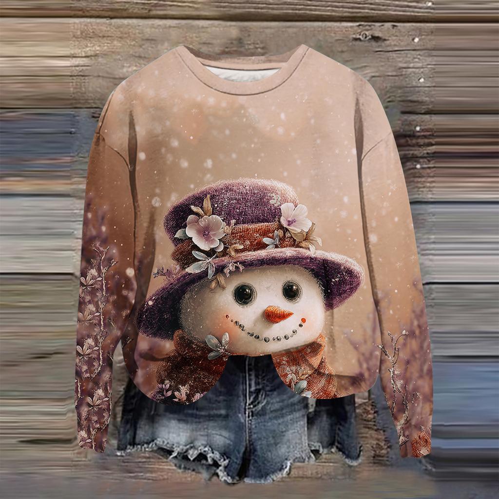 Women's Fashion Printed Long Sleeve Loose Round Neck Sweatshirt Top Fall