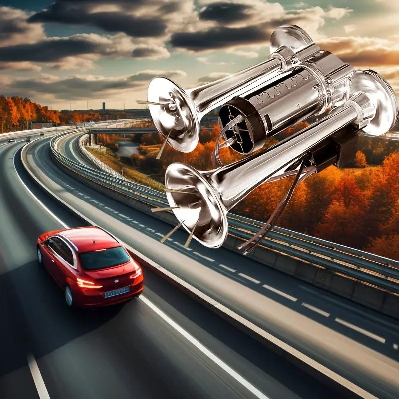 12V Horns, Chrome Zinc Single Trumpet Truck Air Horn with Compressor for Any 12V Vehicles Trucks Lorrys Trains Boats Cars