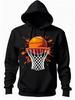 Sporty Black Hoodie with Dynamic Basketball Artwork Orange Splash Accents Front Pocket Ribbed Trim Casual Wear Pure Perfect for Id