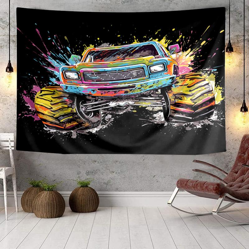 Monster Truck Adventure Tapestry, Unique Design Tapestry, Wall Decor for Bedroom,Livingroom, Playroom,Heartwarming Fan Holiday Gifts