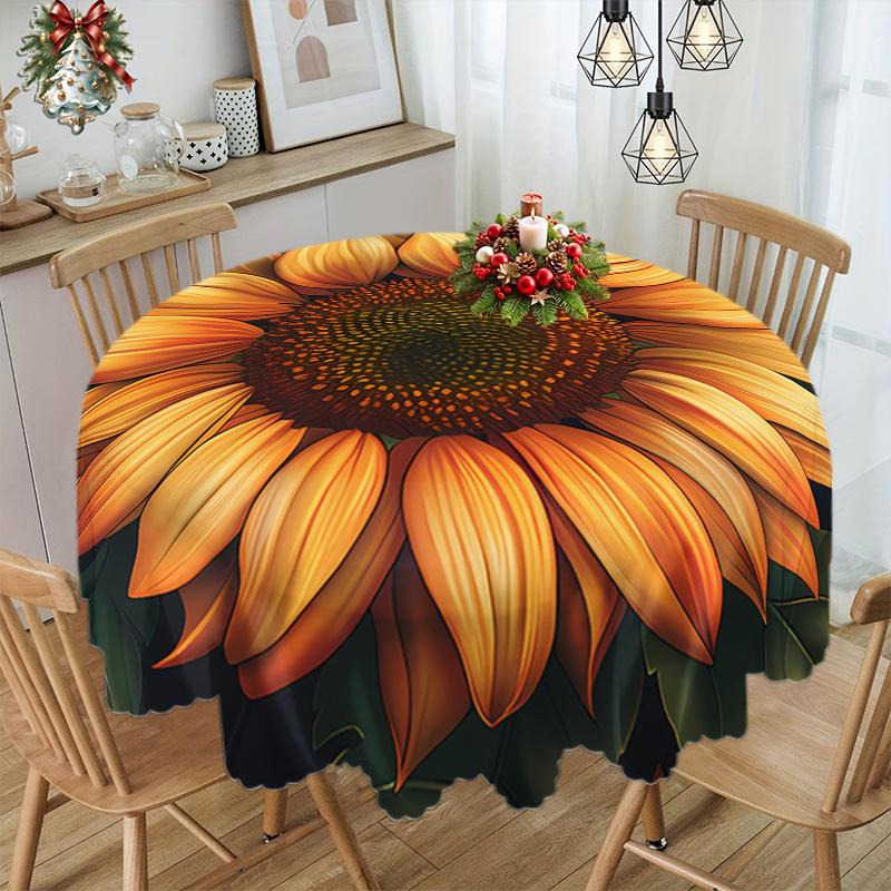 Vibrant Sunflower Pattern Tablecloth - Easy-Clean PolyestPicnic Accessorieser, Perfect for Picnics, Camping, Weddings, Parties, Christmas