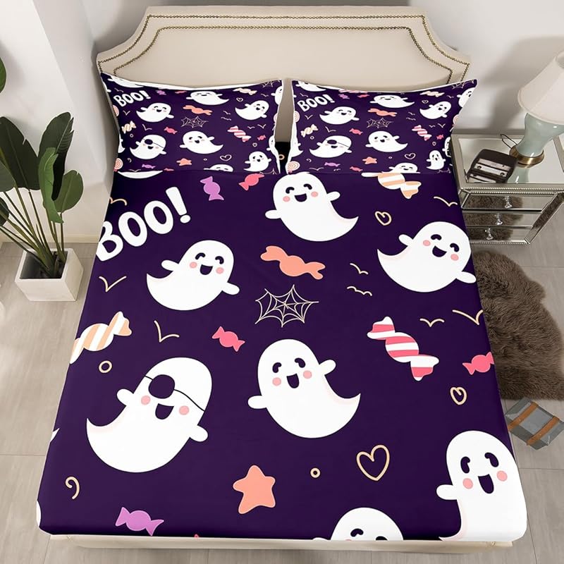 Cute ghost bedding set for boys, girls, teenagers, bats, pumpkin lanterns, Halloween