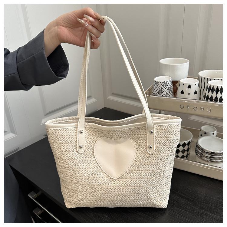 

Women s 2025 Korean Fashion Heart Straw Woven Tote Bag One Size белый
