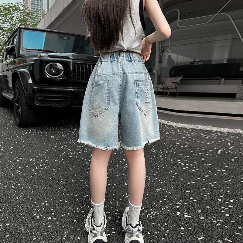 Y2k Kinder Mädchen High Waist zerrissene Jeansshorts für Streetwear Tweens Kind Sommer Design Locker geschnitten Ripped Jeans Capris 5-14J