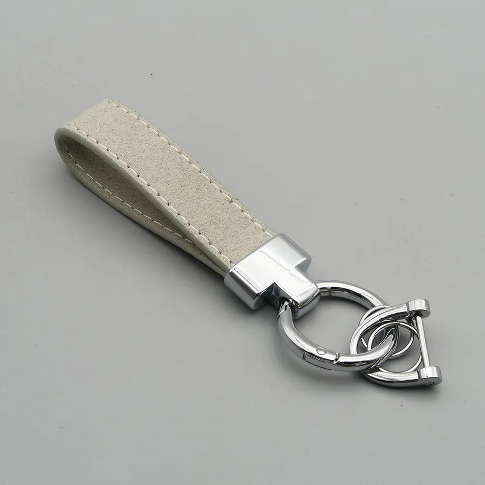 Laser Custom Logo Keyring Box Set Gift Personalized Name Number T Buckle Suede Leather Keychain Bag Car Key Chain Men’s Women‘s