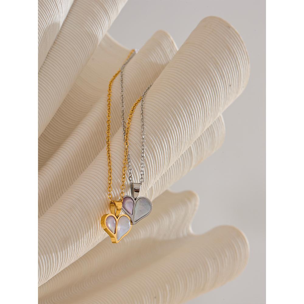 Yhpup High Quality Shell Heart Love Necklace Pendant Stainless Steel Waterproof Chic Jewelry Valentine's Day Gift