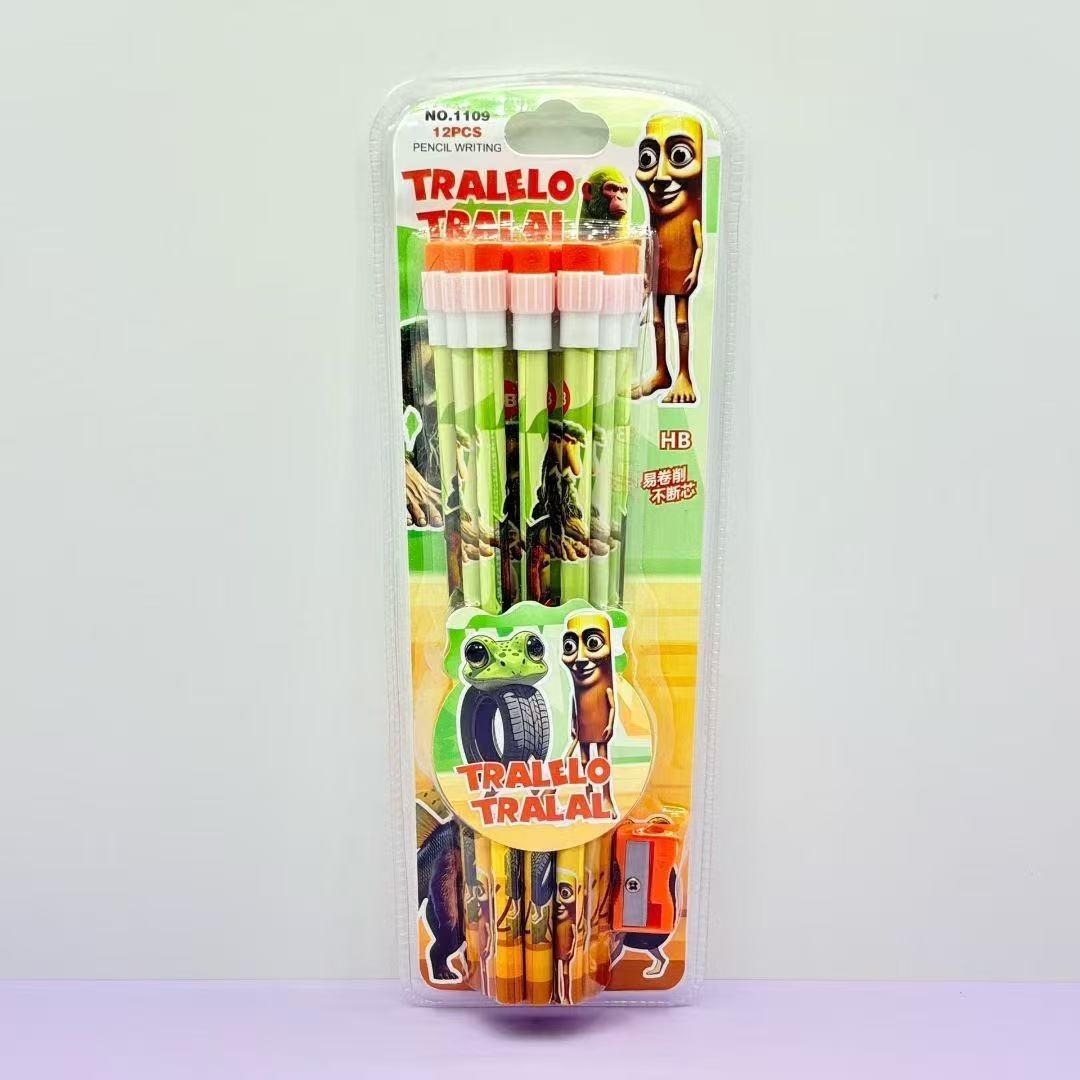 

12Pcs Italian Brainrot Tung Tung Sahur Pencil With A Pencil Sharpener Student Stationery Make Child Love Learning Reward Gift