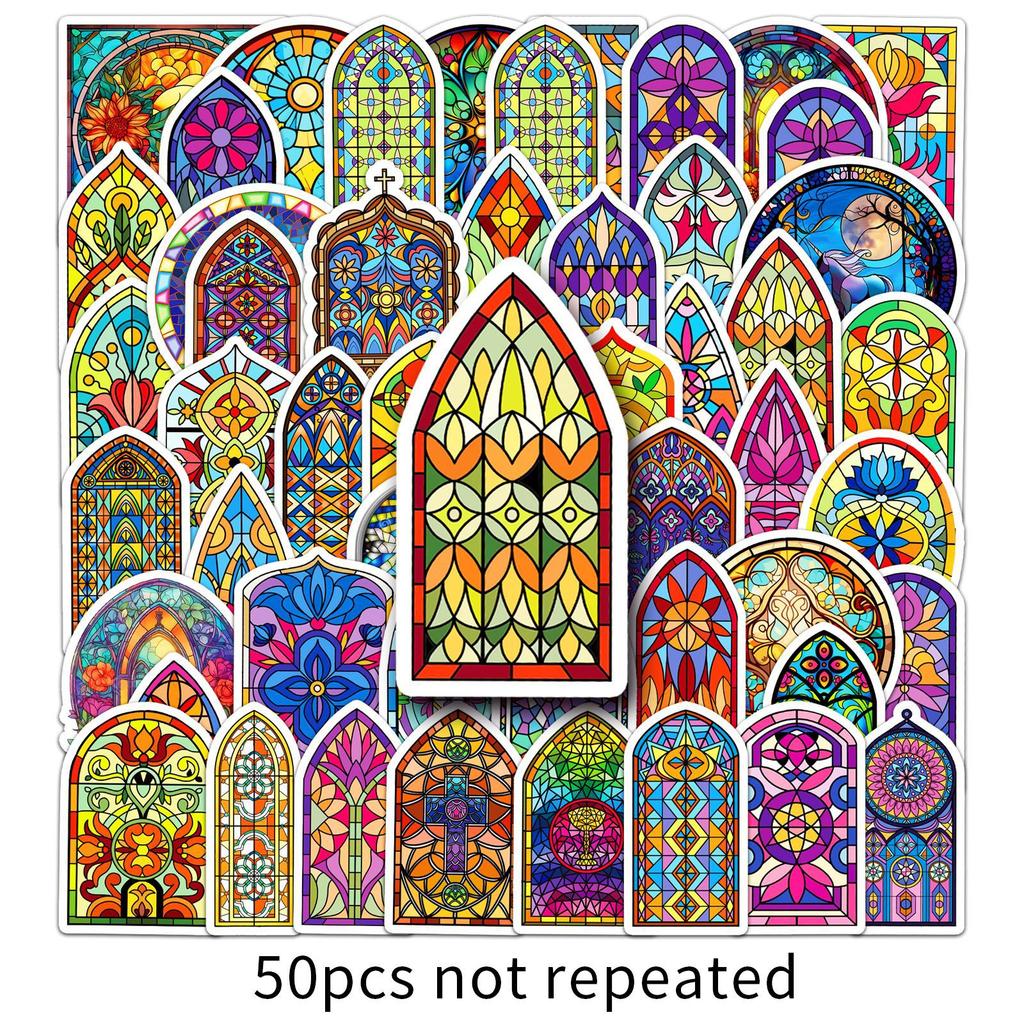 50 Pieces of Retro Colored Church Glass Personalized Creative Baroque Decorative Water Cup Computer Tablet Stickers