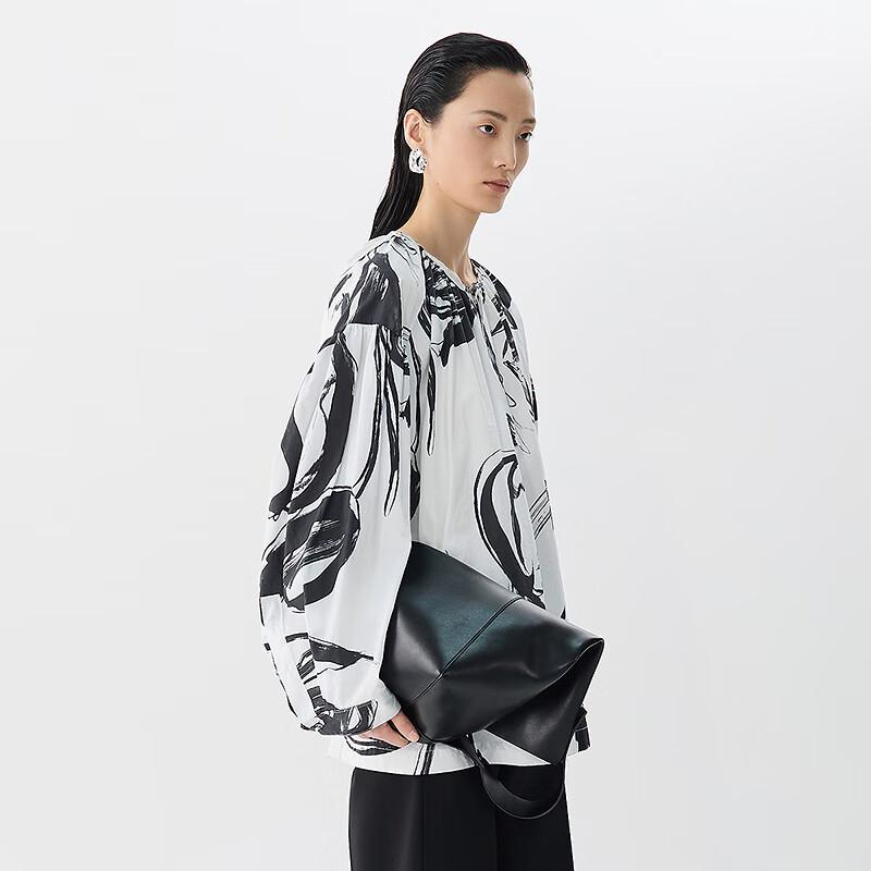 JNBY Women's Loose Fit Round Neck Tulip Print Long Sleeve Shirt