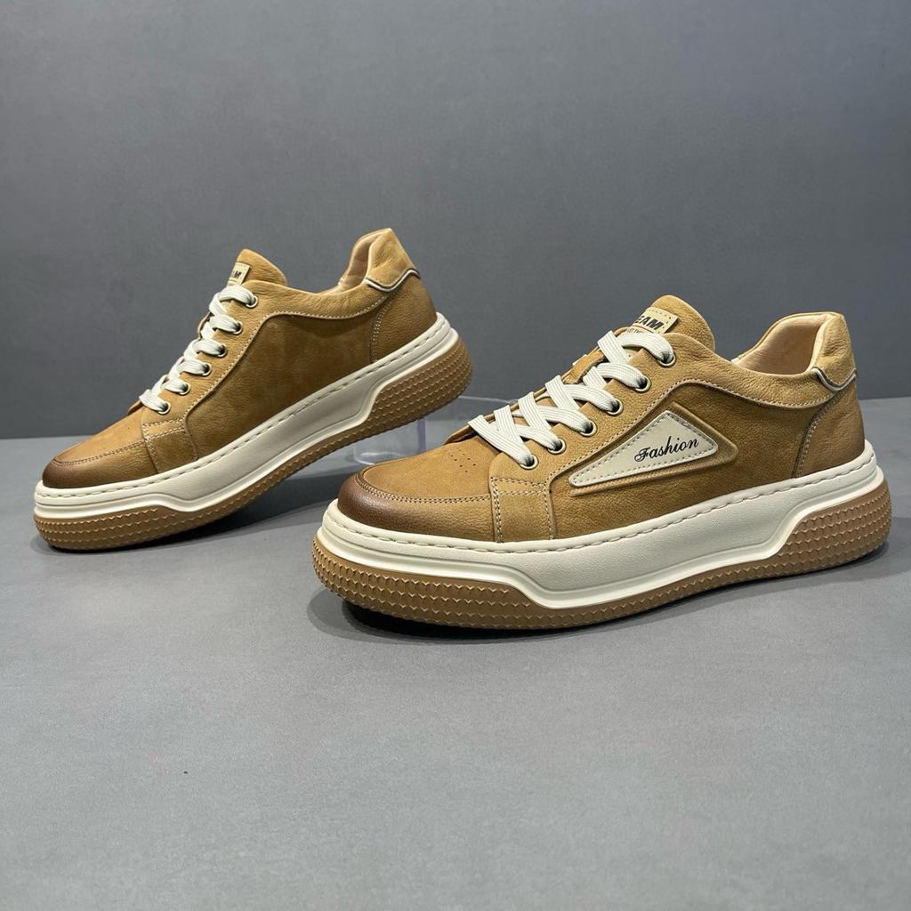 Men's leather retro board shoes spring men's shoes platform sports shoes versatile low-top casual shoes